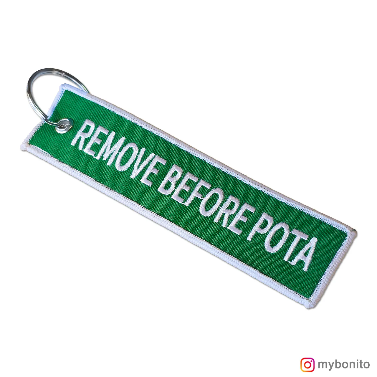 REMOVE BEFORE POTA" Keychain Green – Ham Radio & POTA Accessory