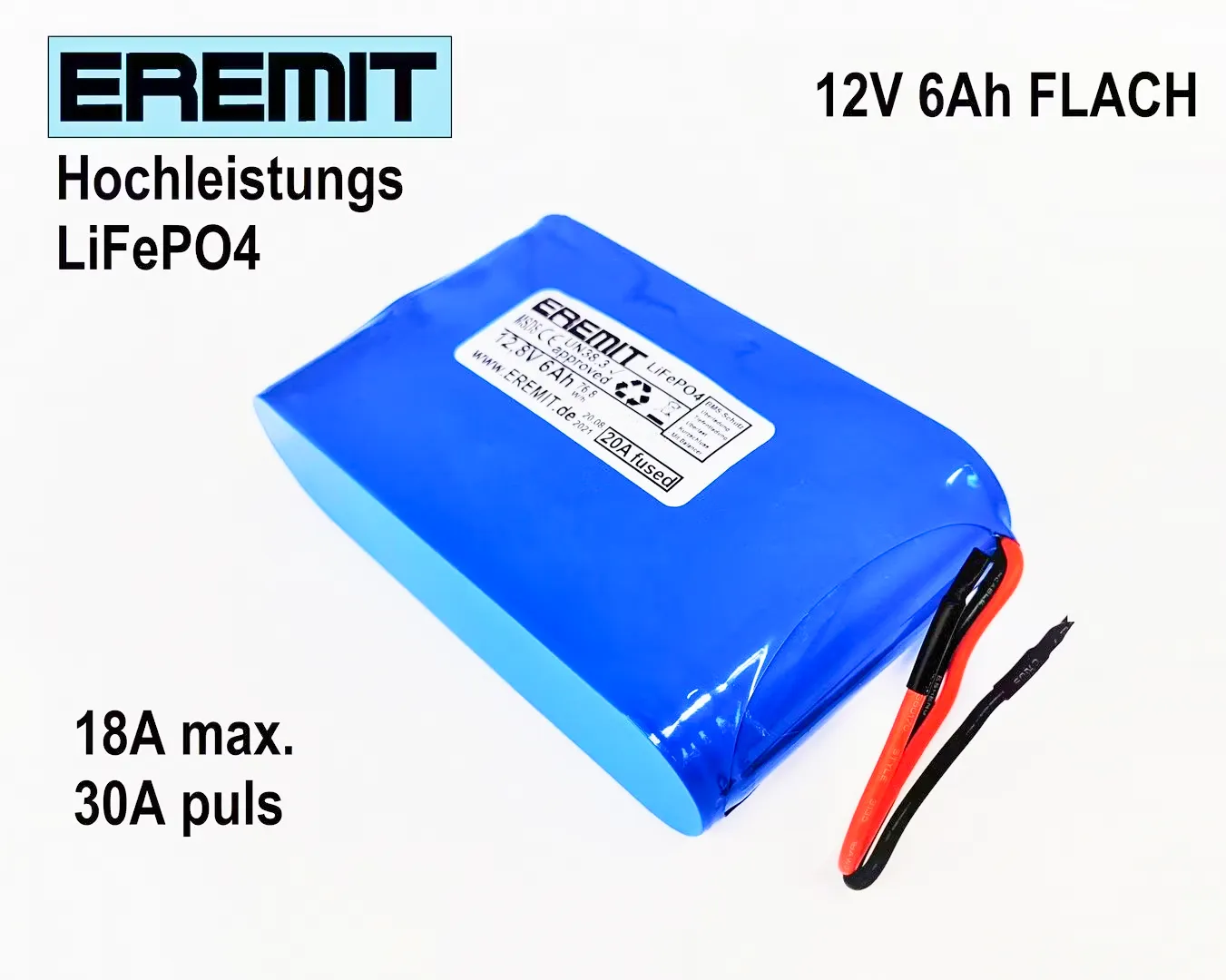 12V 6Ah LiFePO4 flach mit BMS