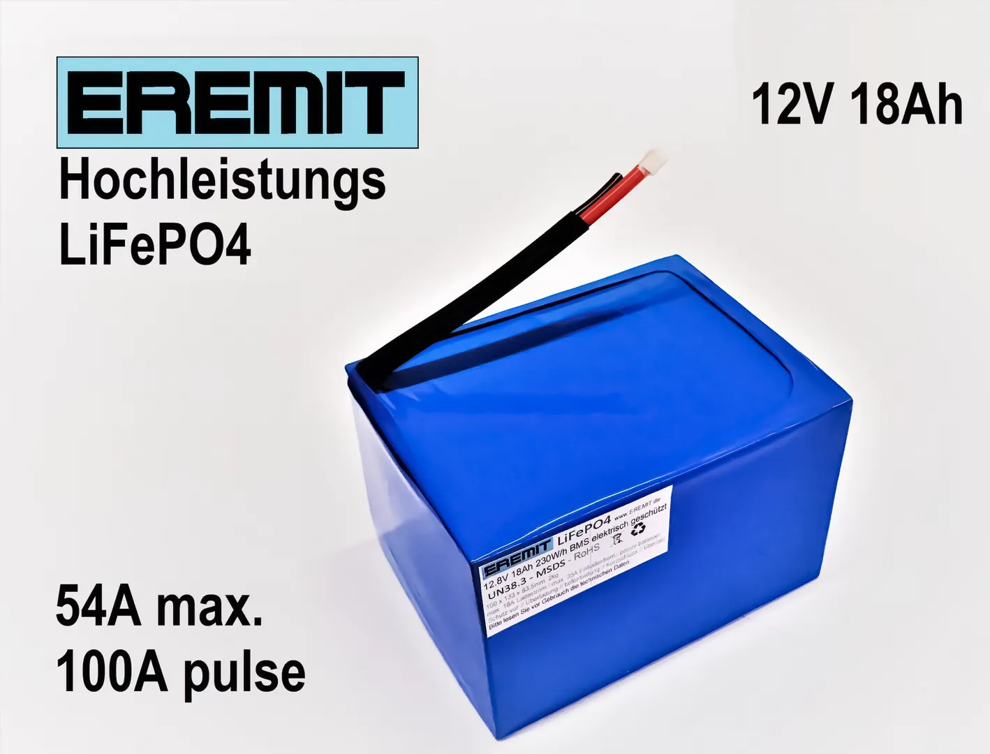 EREMIT 12 V 18 Ah LiFePO₄-Akku mit BMS
