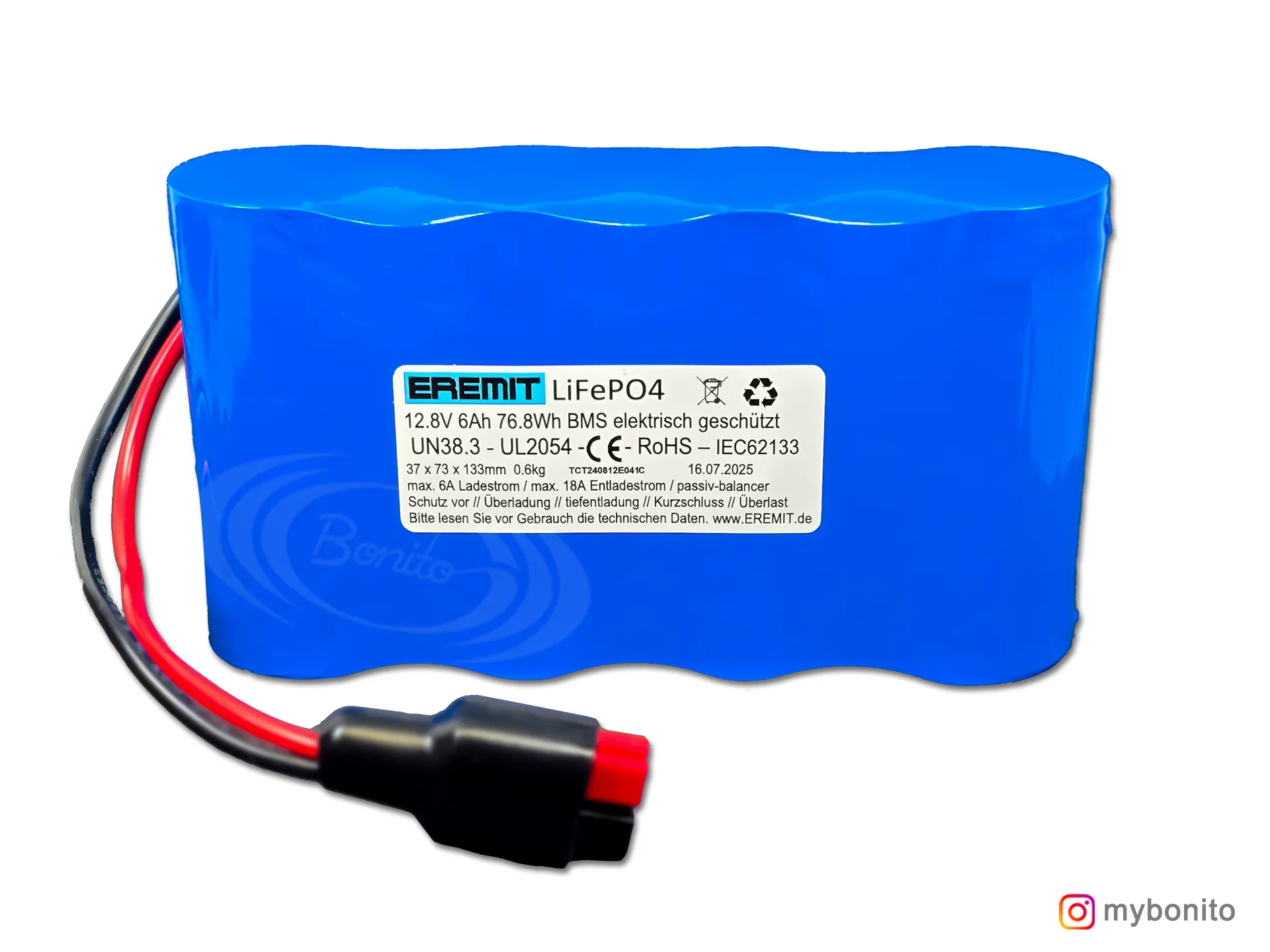 Eremit 6Ah LiFePO4 Akku flach – kompakter Akku mit PowerPole Steckverbindern Eremit 6Ah flacher LiFePO4 Akku mit Anderson PowerPole Anschluss