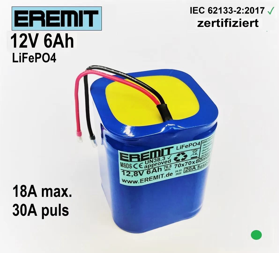 12V 6Ah LiFePO4 mit BMS